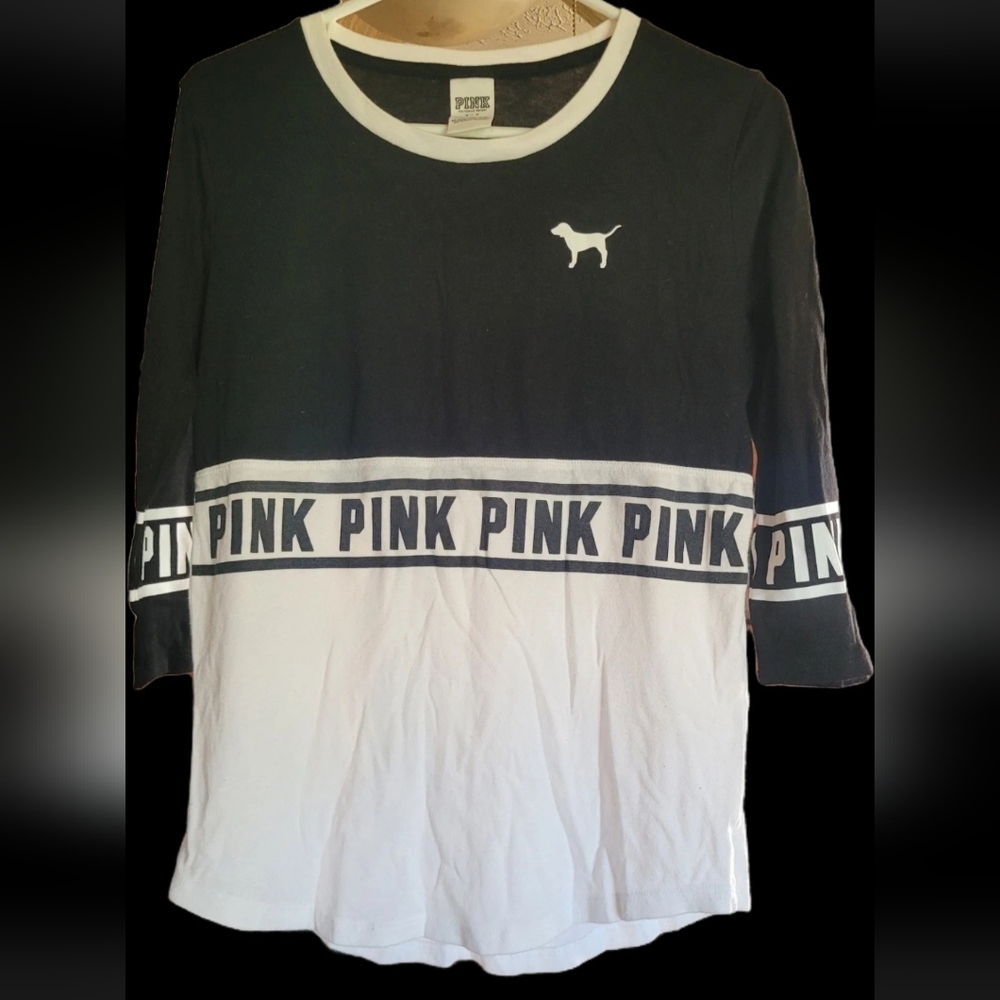 PINK Victoria's Secret Black and White Shirt Size Small